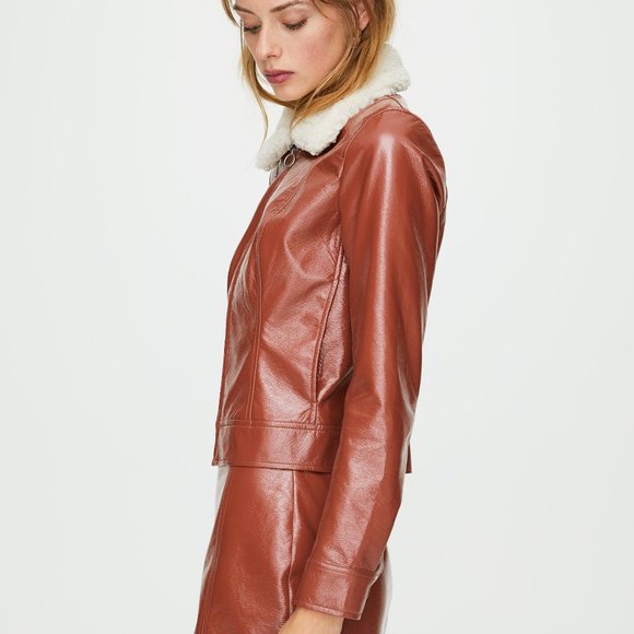 Aritzia Wilfred Tempest Cropped Vinyl Jacket Brown - Picture 6 of 14